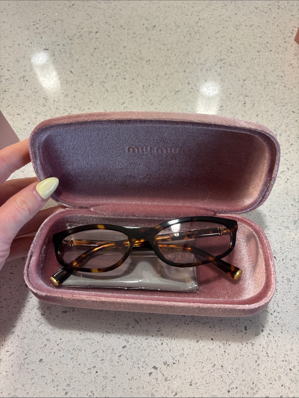 Miu Miu Tortoiseshell Glasses with Pink Velvet Case